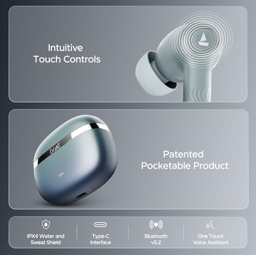 boAt Nirvana Ion, 120HRS Battery, Crystal Bionic Sound w/Dual EQ Modes, 4Mics ENx, App Support, Low Latency, IPX4, v.5.2 Bluetooth Earbuds, TWS Ear Buds Wireless Earphones with mic (Charcoal Black)