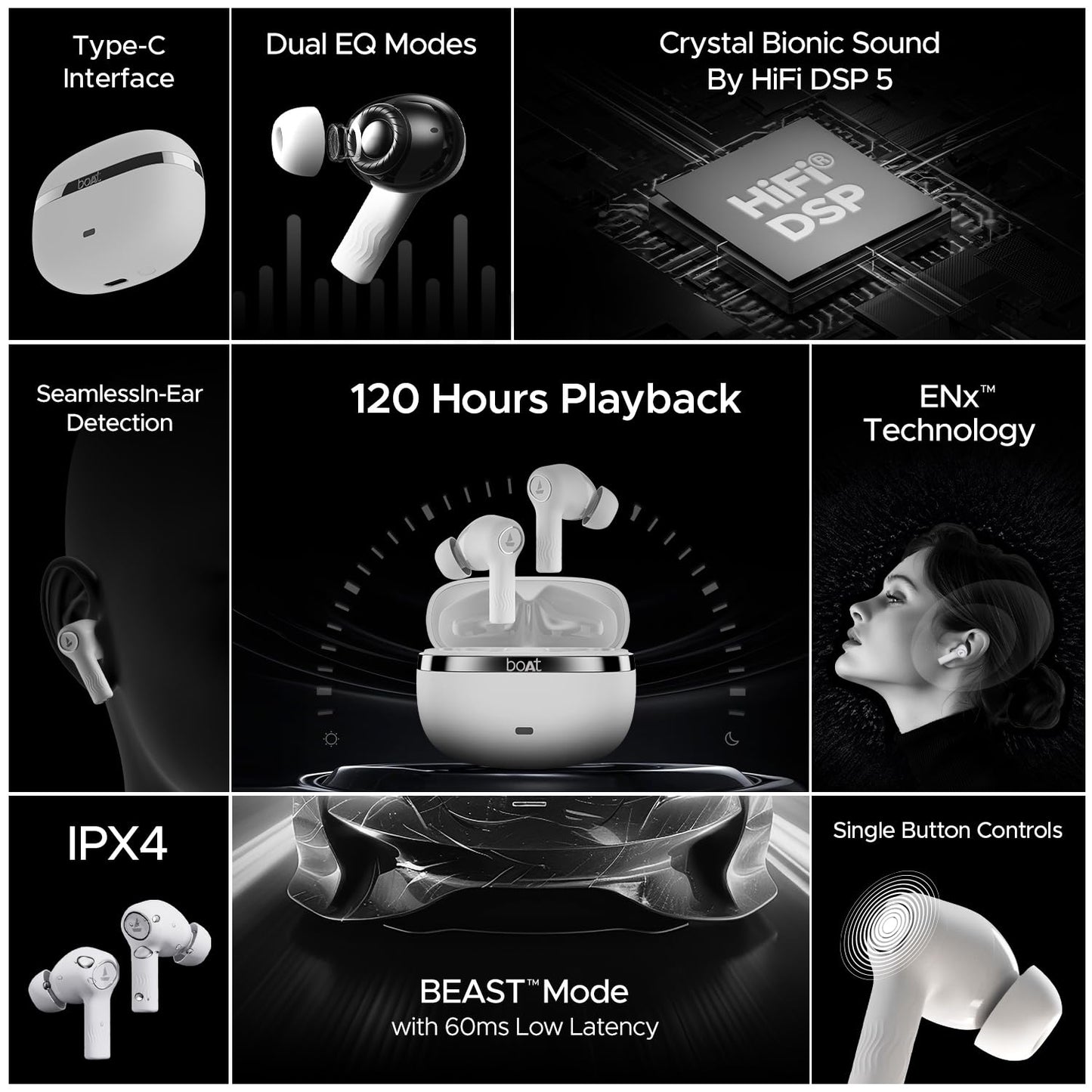 boAt Nirvana Ion, 120HRS Battery, Crystal Bionic Sound w/Dual EQ Modes, 4Mics ENx, App Support, Low Latency, IPX4, v.5.2 Bluetooth Earbuds, TWS Ear Buds Wireless Earphones with mic (Charcoal Black)