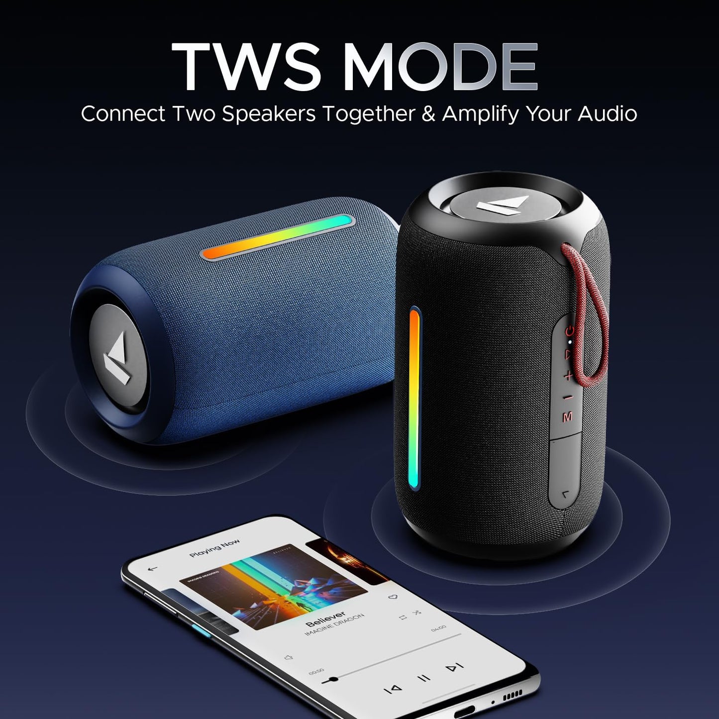 Boat Stone 352 Bluetooth Speaker with 10W RMS Stereo Sound, IPX7 Water Resistance, TWS Feature, Up to 12H Total Playtime, Multi-Compatibility Modes and Type-C Charging(Raging Black)