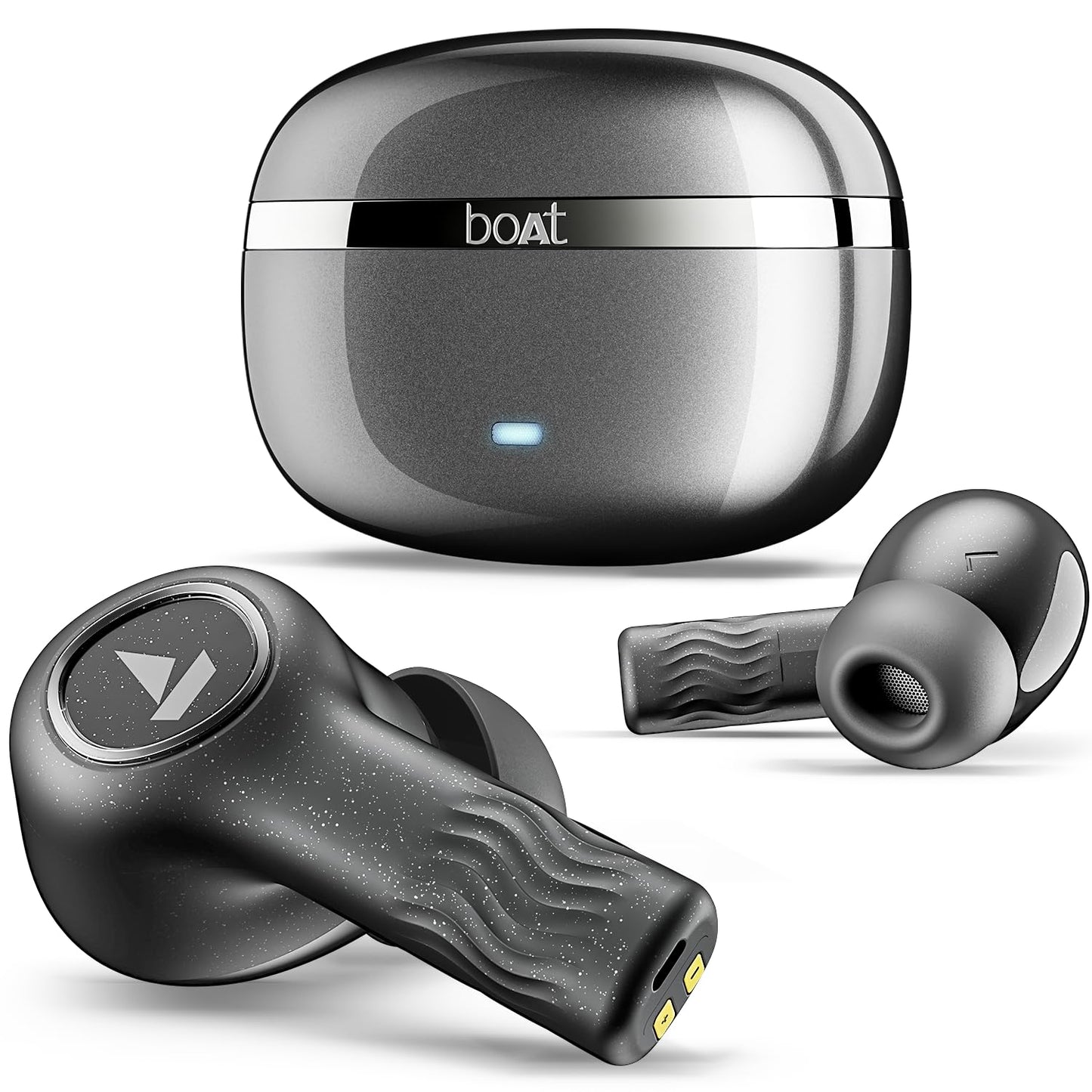 boAt Nirvana Ion, 120HRS Battery, Crystal Bionic Sound w/Dual EQ Modes, 4Mics ENx, App Support, Low Latency, IPX4, v.5.2 Bluetooth Earbuds, TWS Ear Buds Wireless Earphones with mic (Charcoal Black)