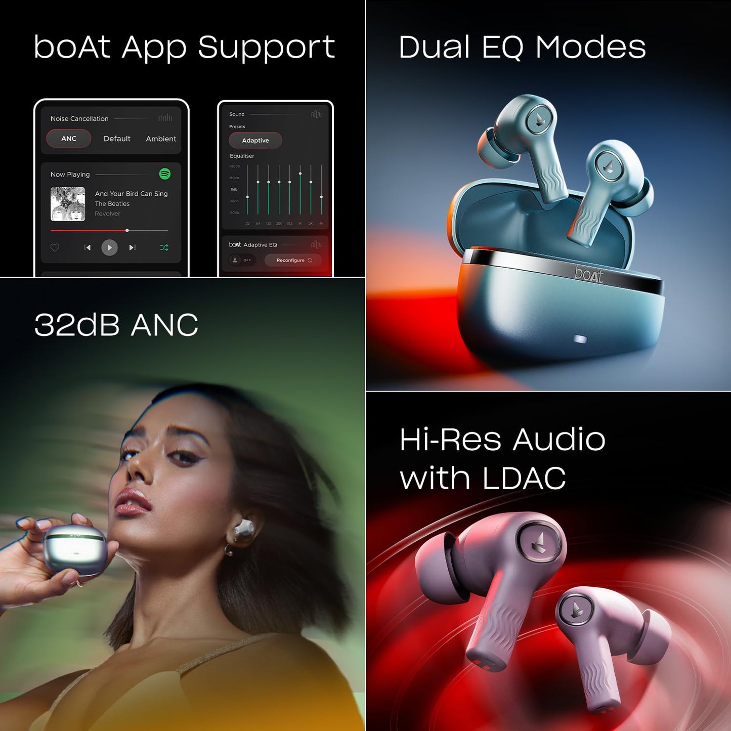 boAt Nirvana Ion, 120HRS Battery, Crystal Bionic Sound w/Dual EQ Modes, 4Mics ENx, App Support, Low Latency, IPX4, v.5.2 Bluetooth Earbuds, TWS Ear Buds Wireless Earphones with mic (Charcoal Black)