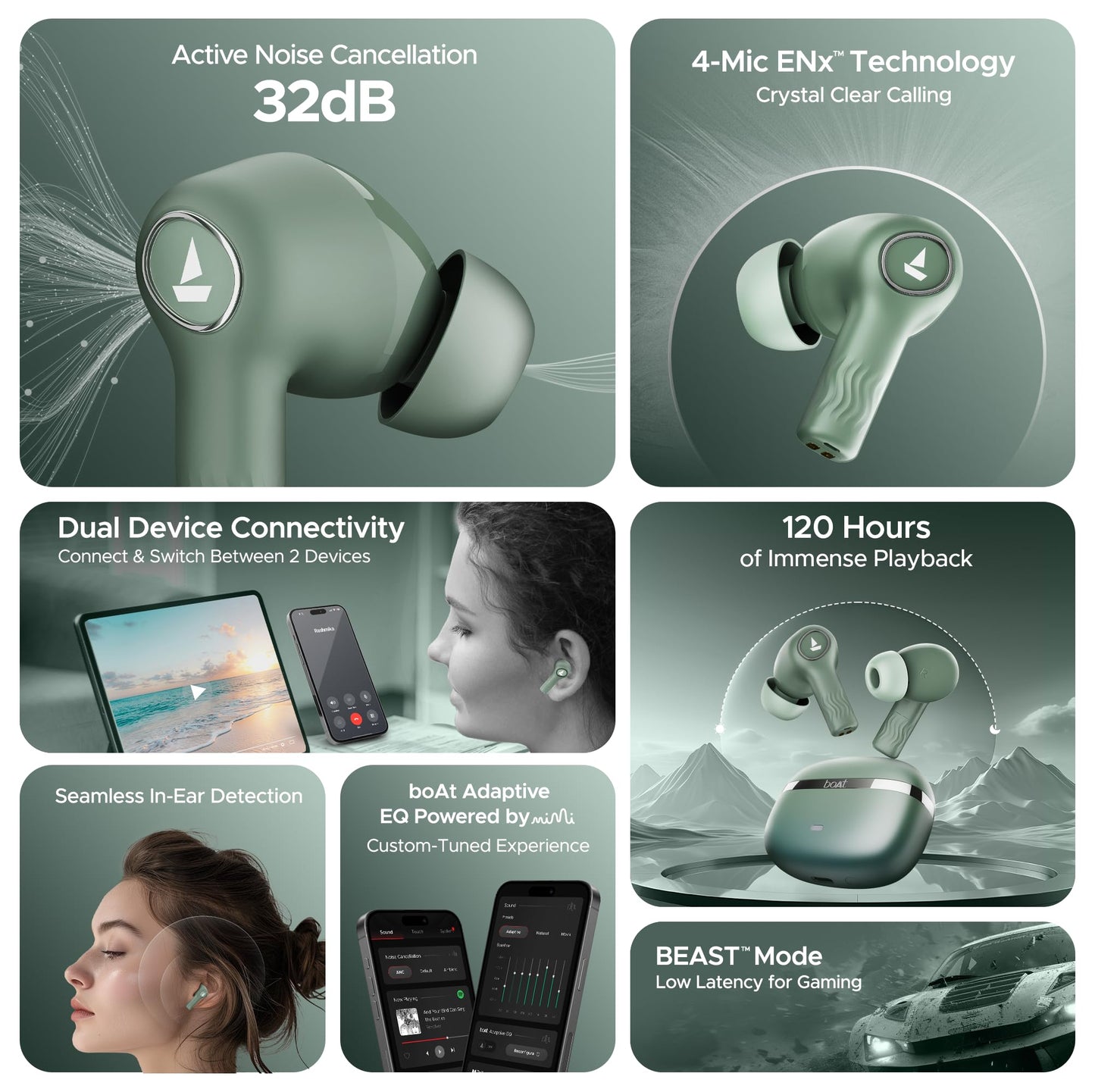 boAt Nirvana Ion, 120HRS Battery, Crystal Bionic Sound w/Dual EQ Modes, 4Mics ENx, App Support, Low Latency, IPX4, v.5.2 Bluetooth Earbuds, TWS Ear Buds Wireless Earphones with mic (Charcoal Black)