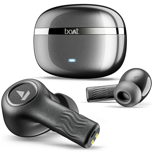 boAt Nirvana Ion, 120HRS Battery, Crystal Bionic Sound w/Dual EQ Modes, 4Mics ENx, App Support, Low Latency, IPX4, v.5.2 Bluetooth Earbuds, TWS Ear Buds Wireless Earphones with mic (Charcoal Black)